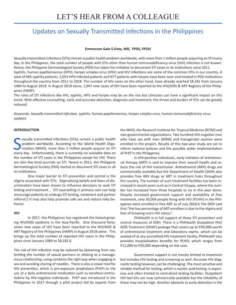 Updates on Sexually Transmitted Infections in the Philippines.